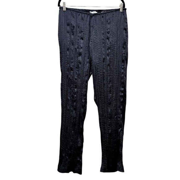 H&M Womens Black Textured Crinkle Pants Medium 100% Polyester Made In Myanmar - Picture 1 of 9